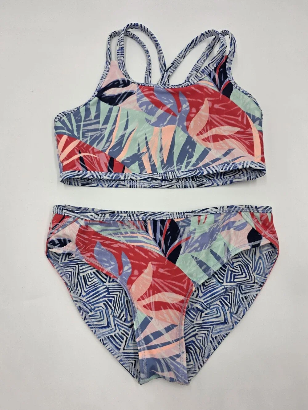 Athleta Girl Palm Oasis print reversible bikini top and bottoms size S